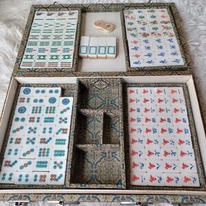 Vintage Mahjong Game Set, Including Box of Tiles and Box of Tile Racks